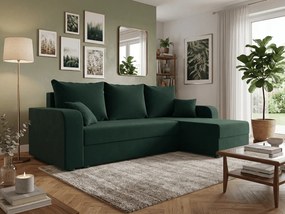 Rozkladacia obojstranná sedacia súprava do L VALERIO 238x140 cm, tmavozelená + 2 vankúšiky ZADARMO