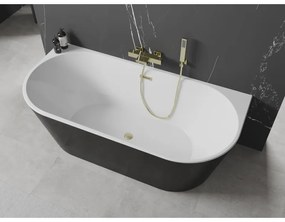 Mexen Oval, voľne stojaca nástenná vaňa 150 x 75 cm, biela-čierna, zlatý matný prepad, 52671507575-55