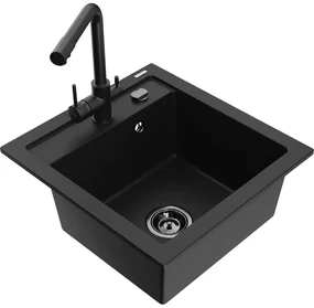 Mexen Vito, 1-komorový granitový drez 520x490x210 mm, čierna batéria Duero, čierna, 6503-77-671600-70-B