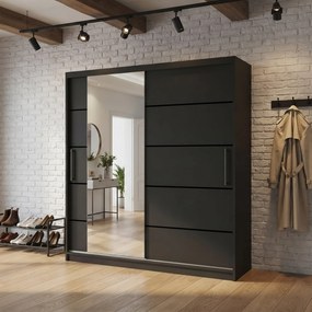 Šatníková skriňa 158 cm Belini čierny mat s posuvnými dverami zrkadlom a zásuvkami  MBP SZP7/0/B/B/0/KLP