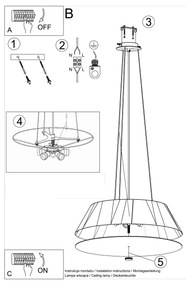Závesné svietidlo Vega, 1x čierne textilné tienidlo, (biele sklo), (fi 60 cm)
