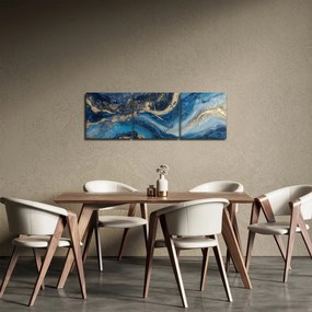 Obraz - Modrozlatý abstraktný mramor (s hodinami) (90x30 cm)