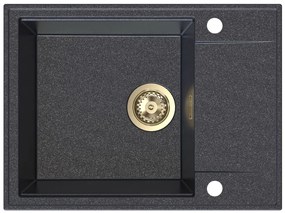 Sink Quality Sink55, kuchynský granitový drez 620x460x215 mm + zlatý sifón, čierna škvrnitá, SKQ-SINK.B.1KKO.XG