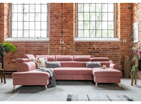 Svetloružová zamatová rozkladacia rohová pohovka do "U" (ľavý roh) Sweet Harmony – Miuform