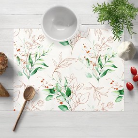 Biante Bavlnené prestieranie na stôl Sandra SA-706 Zeleno-hnedé vetvičky s lístkami na bielom 30x40 cm