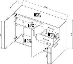 Komoda s 2 zásuvkami Bacalar, dub viking/sivá