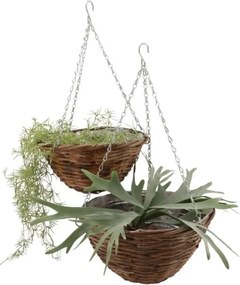 Závesný hnedý prútený okrúhly kvetináč - Ø 35*16 cm