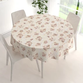Biante Detský bavlnený okrúhly obrus Sandra SA-467 Dráčikovia na žltobéžovom Ø 90 cm