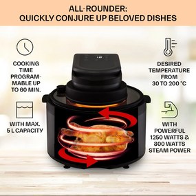 Klarstein Vendure, teplovzdušná fritéza s parnou funkciou, 1250 W, 5 l, 6 programov