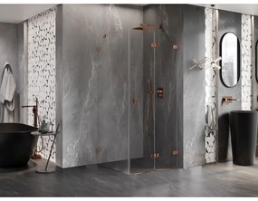 Mexen Lunar-F, 1-krídlový sprchový kút so skladacími dverami, pravý, 90 x 90 cm, 8mm číre sklo, ružové zlato profil, 836-090-090-60-00-P