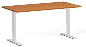 Výškovo nastaviteľný stôl, 160x80 cm, 2 motory, biela podnož, čerešňa
