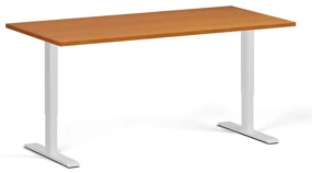 Výškovo nastaviteľný stôl, 160x80 cm, 2 motory, biela podnož, čerešňa