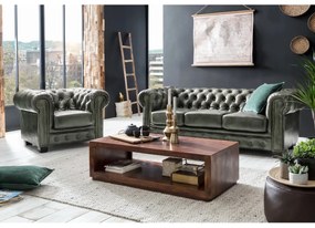 furniture-nabytek.cz - Masívna trojmístna pohovka Chesterfield z pravej kože, zelená – 200×90×72 cm