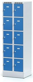 Alfa 3 Šatníková skrinka S6 na sokli s úložnými boxami, 10 boxov, 1920 x 600 x 500 mm, otočný zámok, modré dvere
