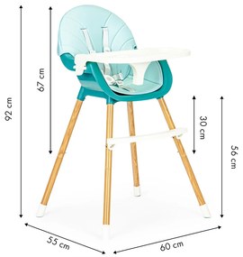 Detská jedálenská stolička 2 v 1 Colby EcoToys modrá