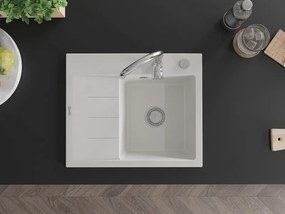 Mexen Ben, 1-komorový granitový drez 600x500x190 mm, pravý + chrómový sifón, biela, 6523605000-20