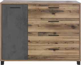 Komoda so zásuvkami Sarnia, zrubové dosky / tmavý betón