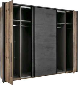 Šatníková skriňa Sarnia, 312 cm, zrubová dosky / tmavý betón