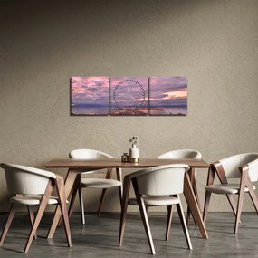 Obraz - Súmrak nad mestom (s hodinami) (90x30 cm)