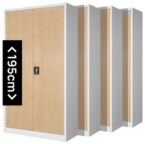 Sada 4x kovová spisová skriňa JAN H, 900 x 1950 x 400 mm, Eco Design: biela/ dub sonoma