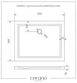 Cerano Soto, obdĺžniková akrytálová sprchová vanička 100x80x5 cm, biela, CER-CER-425554