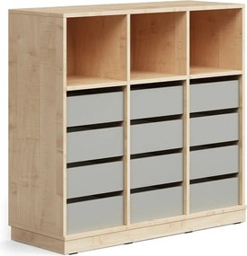 Úložná skrinka CASPER, 12 zásuviek, 3 horné priehradky, so soklom, breza/šedá