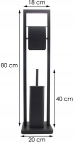 Držiak toaletného papiera s WC štetkou - čierny s chlopňou