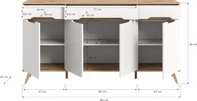 Široká komoda Scandi, biela/dub nox