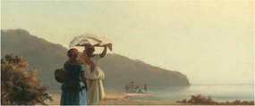 Obraz - Camille Pissarro, Two Women Chatting by the Sea, St. Thomas, reprodukcia (120x50 cm)