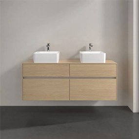 VILLEROY &amp; BOCH Collaro závesná skrinka pod dve umývadlá na dosku, 4 zásuvky, 1400 x 500 x 548 mm, Nordic Oak, C04800VJ