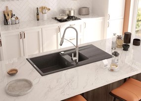 Deante Eridan, granitový drez na dosku 1000x500x208 mm Z/O, 3,5" + priestorovo úsporný sifón, 1,5-komorový, šedá, DEA-ZQE_S513