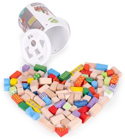 Drevené kocky vo vedierku so sorterom, 100 ks ECOTOYS 2003