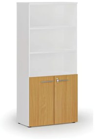 Kombinovaná kancelárska skriňa PRIMO WHITE, dvere na 2 poschodia, 1781 x 800 x 420 mm, biela/buk