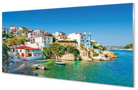 Obraz na akrylátovom skle Grécko stavieb pobrežie morská 140x70 cm
