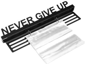 Nástenný vešiak na medaily a štartovacie čísla NEVER GIVE UP čierny