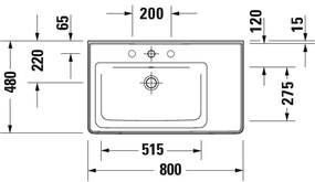 Duravit D-Neo - Umývadlo do nábytku asymetrické 800x480 mm, umývadlo vľavo, bez plochy pre batériu, biela 2369800060
