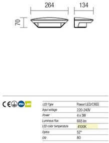 Redo 9407 - LED Vonkajšie nástenné svietidlo PLATE 4xLED/3W/230V 4100K IP54 antrac