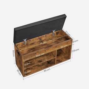 Botník s lavicou a úložným priestorom, 80x30x44cm, tmavá hnedá/čierna