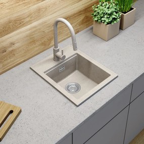 Sink Quality Ferrum New 4050, 1-komorový granitový drez 400x500x185 mm + chrómový sifón, béžová, SKQ-FER.4050.B.X