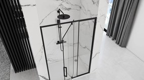 Jednokrídlové sprchové dvere REA RAPID SWING 120 cm pre inštaláciu do niky, čierne/transparent - bez vaničky