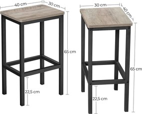 VASAGLE 2 barové stoličky sivé drevo 40 x 65 x 30 cm