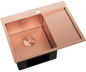 Mexen Exar, 1-komorový nerezový drez s odkvapkávačom, ľavý, 620 x 480 mm, brúsená meď, vzor voština, 6431621005L-65HC
