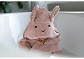 Ružovo-hnedá bavlnená detská osuška s kapucňou 75x75 cm Rabbit – Kindsgut