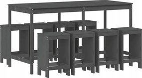 vidaXL 9-dielna sada barového nábytku do záhrady, sivá, borovicové drevo