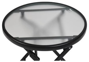 Skladací stôl so sklenenou doskou, čierny, Ø 45 cm, oceľ