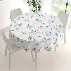 Biante Bavlnený okrúhly obrus Sandra SA-471 Lastovičky s motýlikmi na svetlo sivom ornamente Ø 70 cm