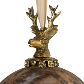 Hnedá antik sklenená vianočná guľa s jeleňom Deer - Ø 12*19 cm