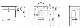 LAUFEN Pro S Umývadlo, 600 mm x 465 mm, 1 otvor na batériu, bez prepadu, biela H8109630001561