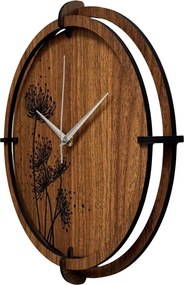 Drevené hodiny Wenge s čiernym kvetinovým motívom | SENTOP HDF0586-ORECH-WENGE