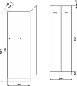Kovová šatníková skrinka S1, 2-dverová, 1850 x 600 x 500 mm, demont, kódový zámok, laminované dvere, dub prírodný